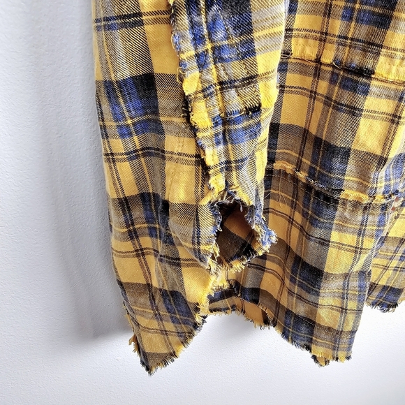 Easel Oversized Plaid Frayed Raw Edge Balloon Sleeve Dress - Picture 10 of 13